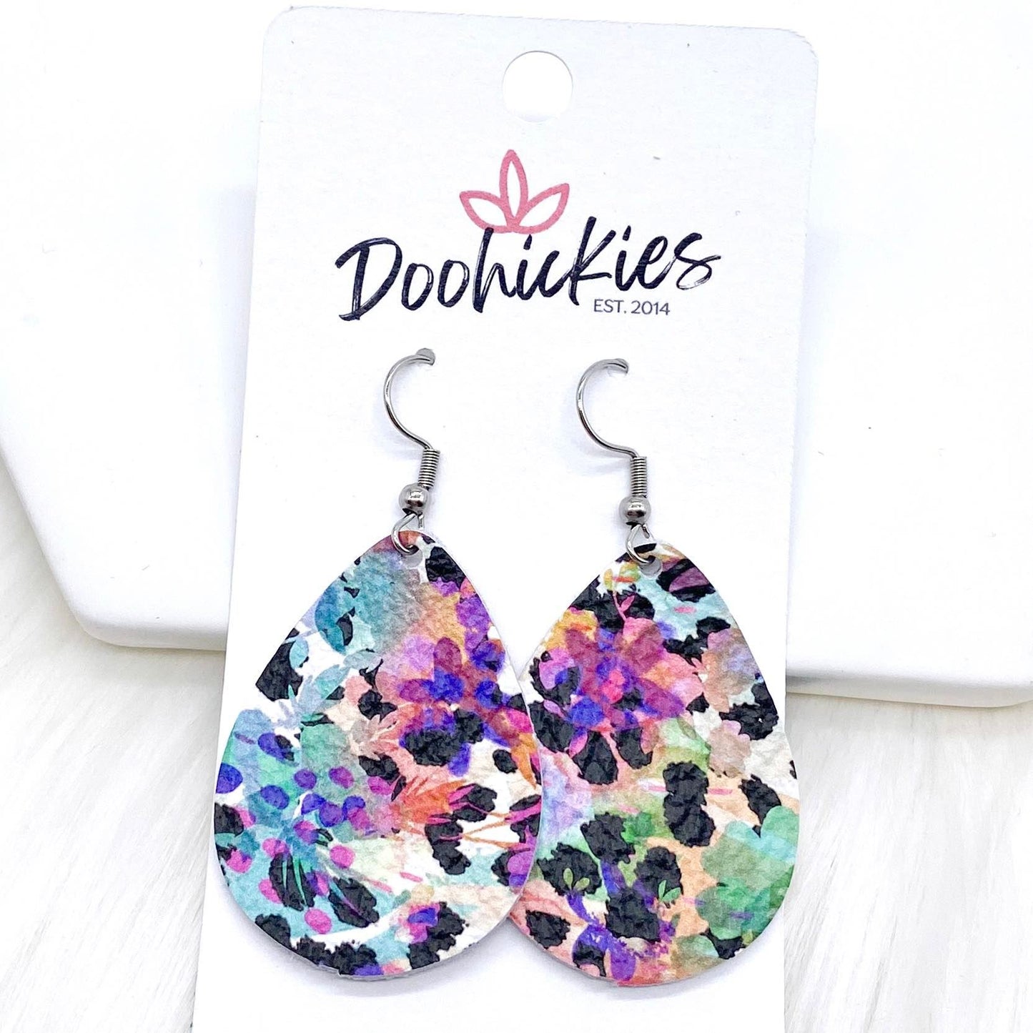 1.5" Purple Floral Mini Collection (Leather) -Earrings by Doohickies Wholesale