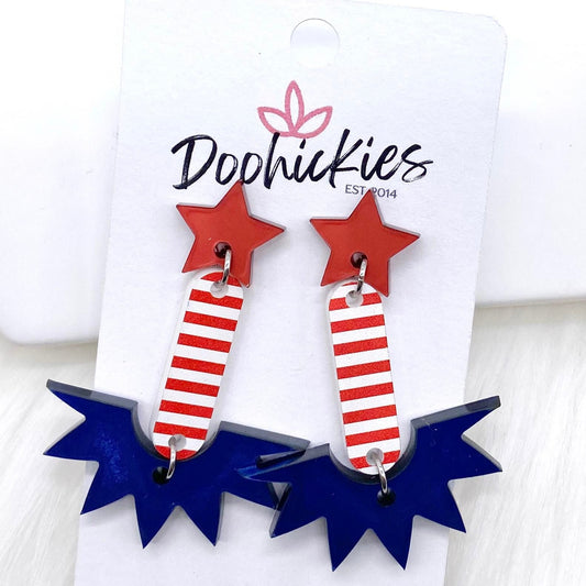 2" Vintage Patriotic Firework Acrylic Dangles -Patriotic Earrings by Doohickies Wholesale