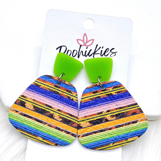 2" Lime & Serape Leather Jasmines -Earrings by Doohickies Wholesale