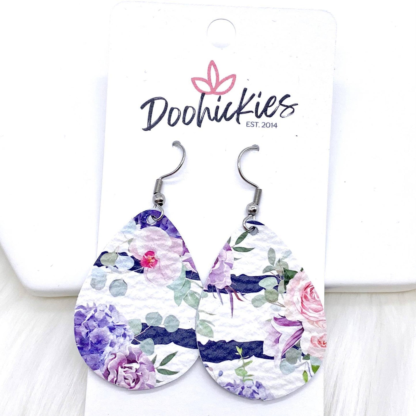 1.5" Purple Floral Mini Collection (Leather) -Earrings by Doohickies Wholesale