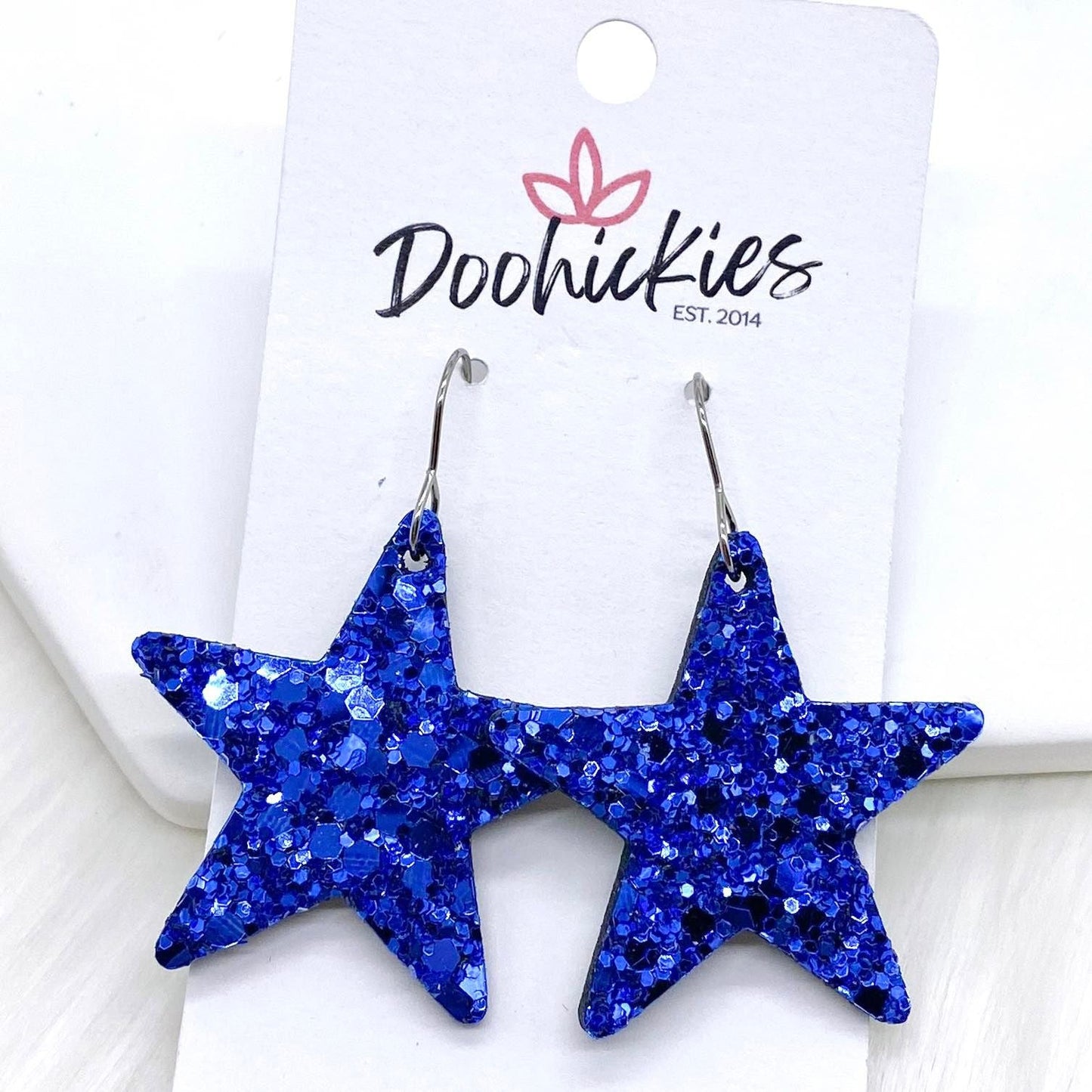 1.5" Chunky USA Glitter Stars -Patriotic Earrings by Doohickies Wholesale