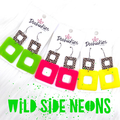 2" Neon Wild Side Acrylic Cubies- Summer Earrings by Doohickies Wholesale