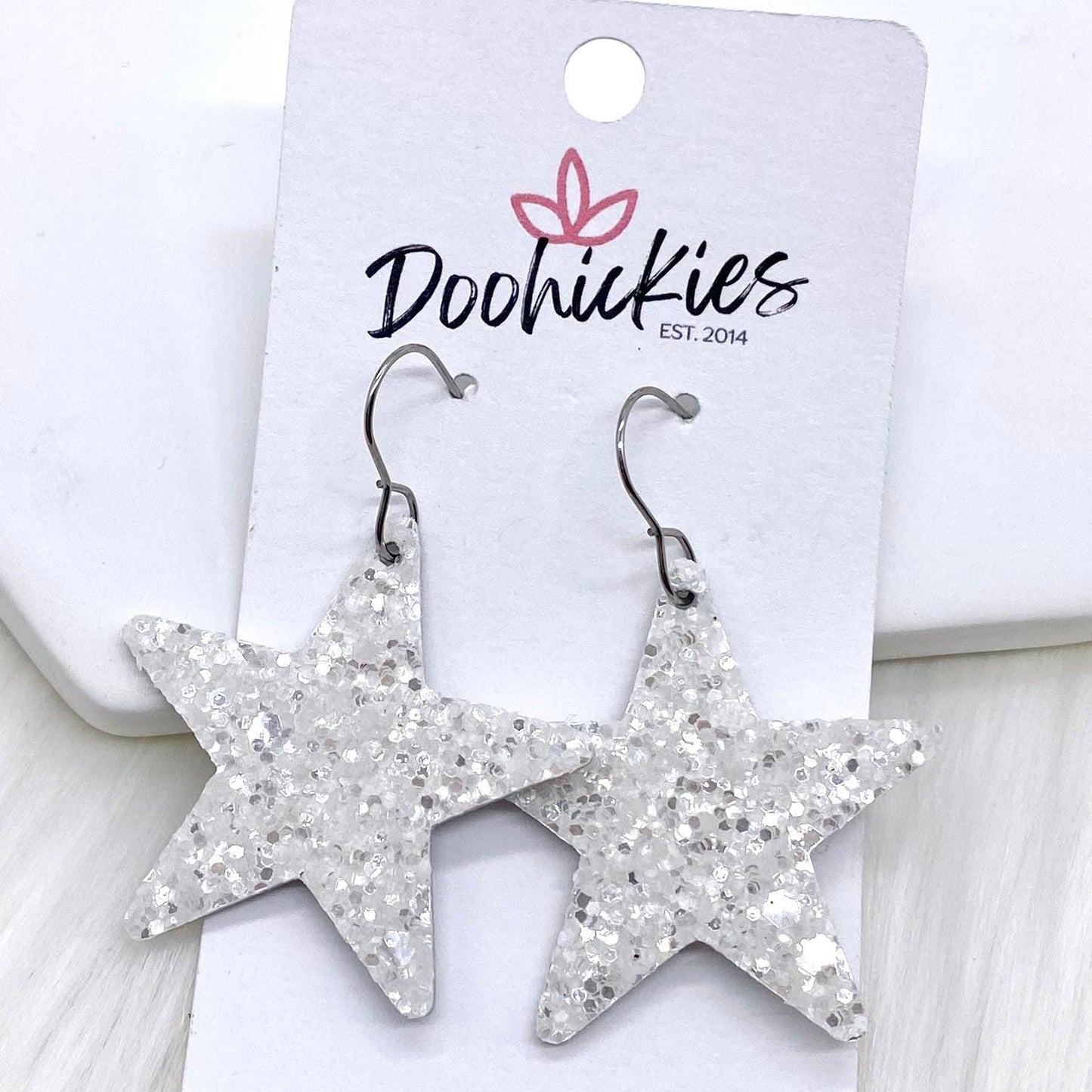 1.5" Chunky USA Glitter Stars -Patriotic Earrings by Doohickies Wholesale