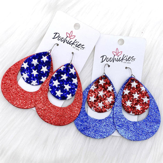 2.5” Patriotic Layered Hoops -Patriotic Earrings by Doohickies Wholesale