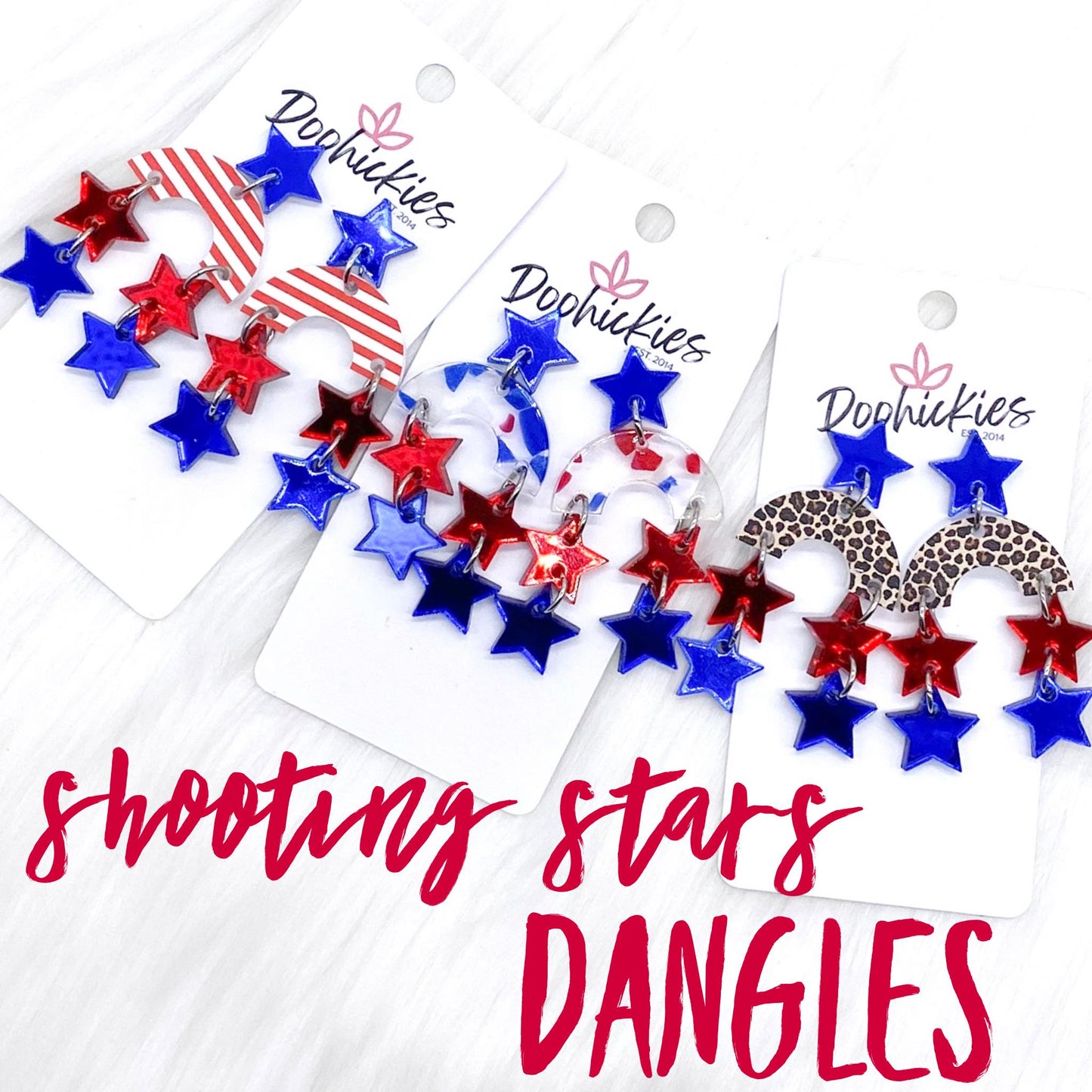 2" Shooting Star Patriotic Acrylic Dangles -Patriotic Earrings by Doohickies Wholesale