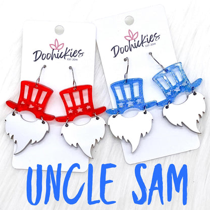 2" Uncle Sam Patriotic Acrylics -Patriotic Earrings by Doohickies Wholesale