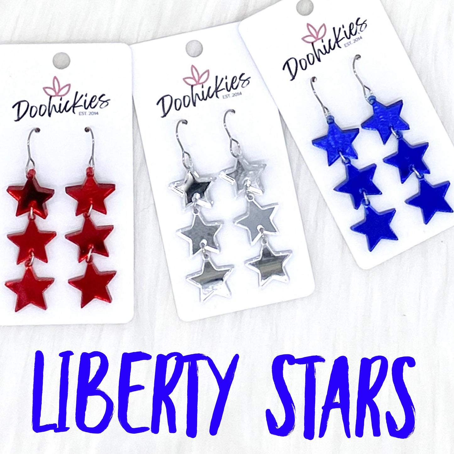 2.25" Liberty Star Patriotic Acrylics -Patriotic Earrings by Doohickies Wholesale