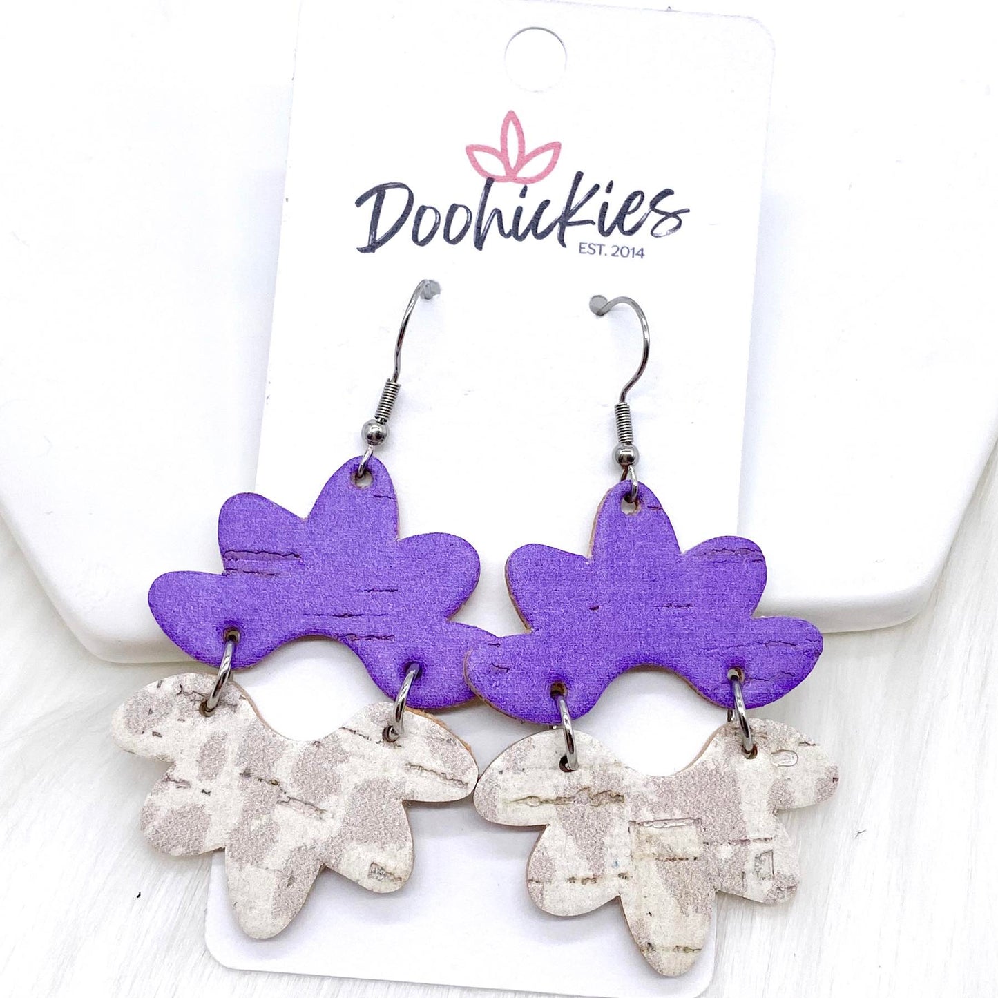 2.5" Summer Linen & Nude Leopard Blossoms -Summer Earrings by Doohickies Wholesale