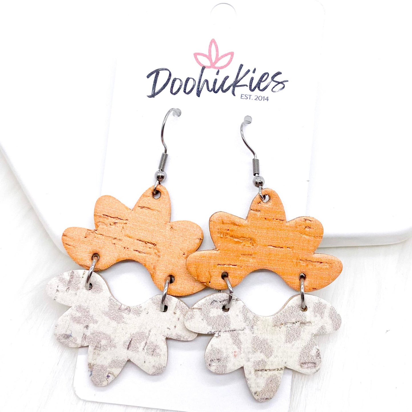 2.5" Summer Linen & Nude Leopard Blossoms -Summer Earrings by Doohickies Wholesale