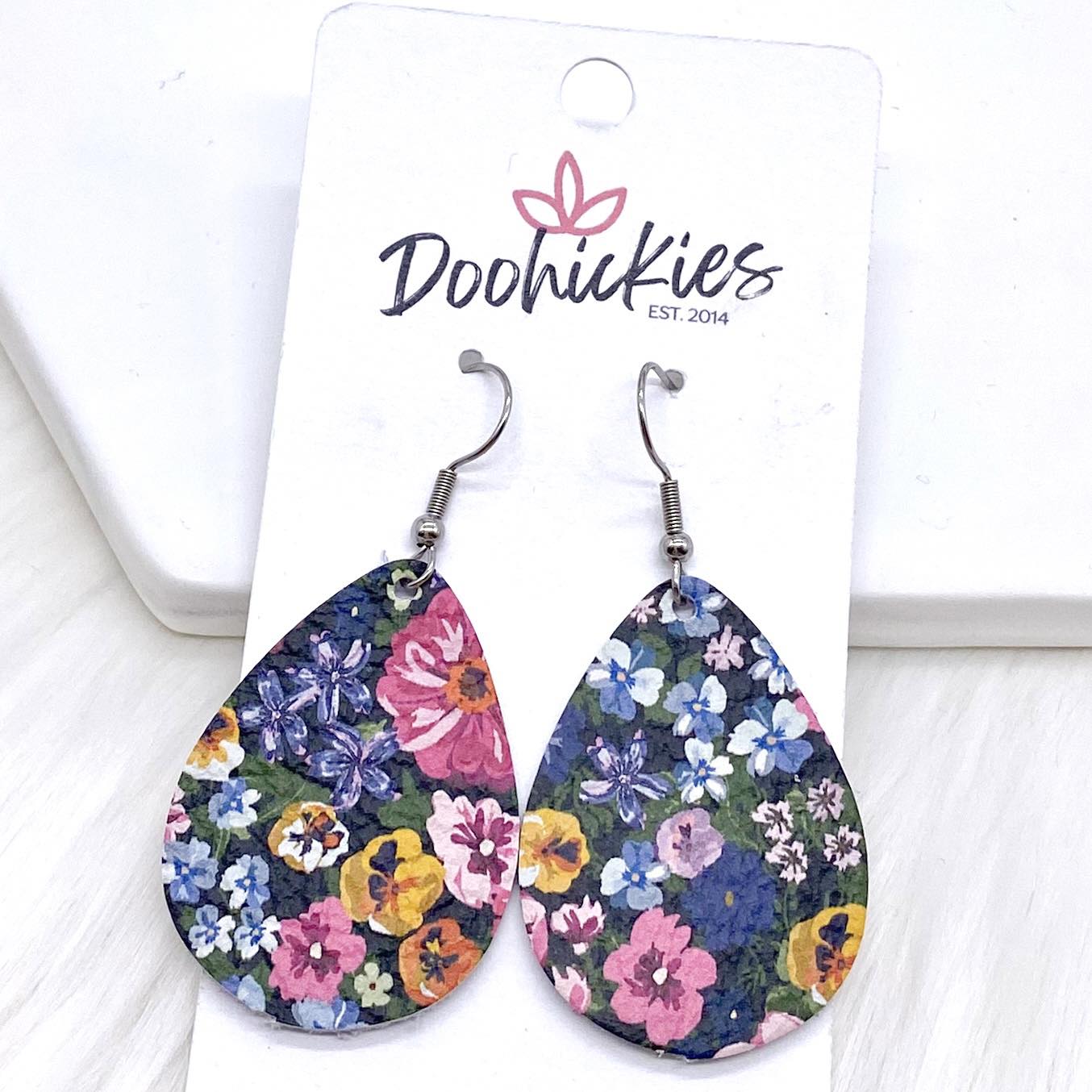 1.5" Sparkles Floral Mini Collection (leather) -Earrings by Doohickies Wholesale