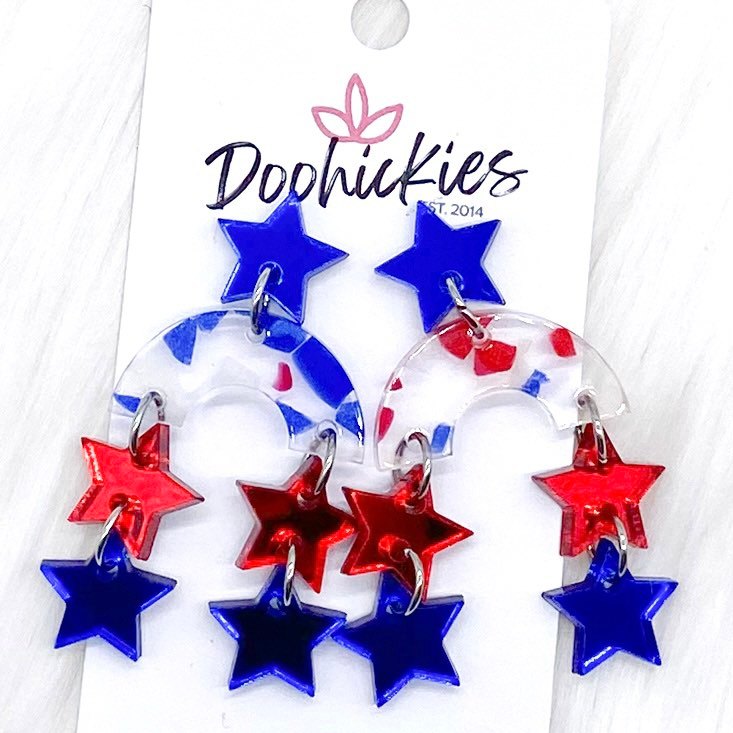 2" Shooting Star Patriotic Acrylic Dangles -Patriotic Earrings by Doohickies Wholesale