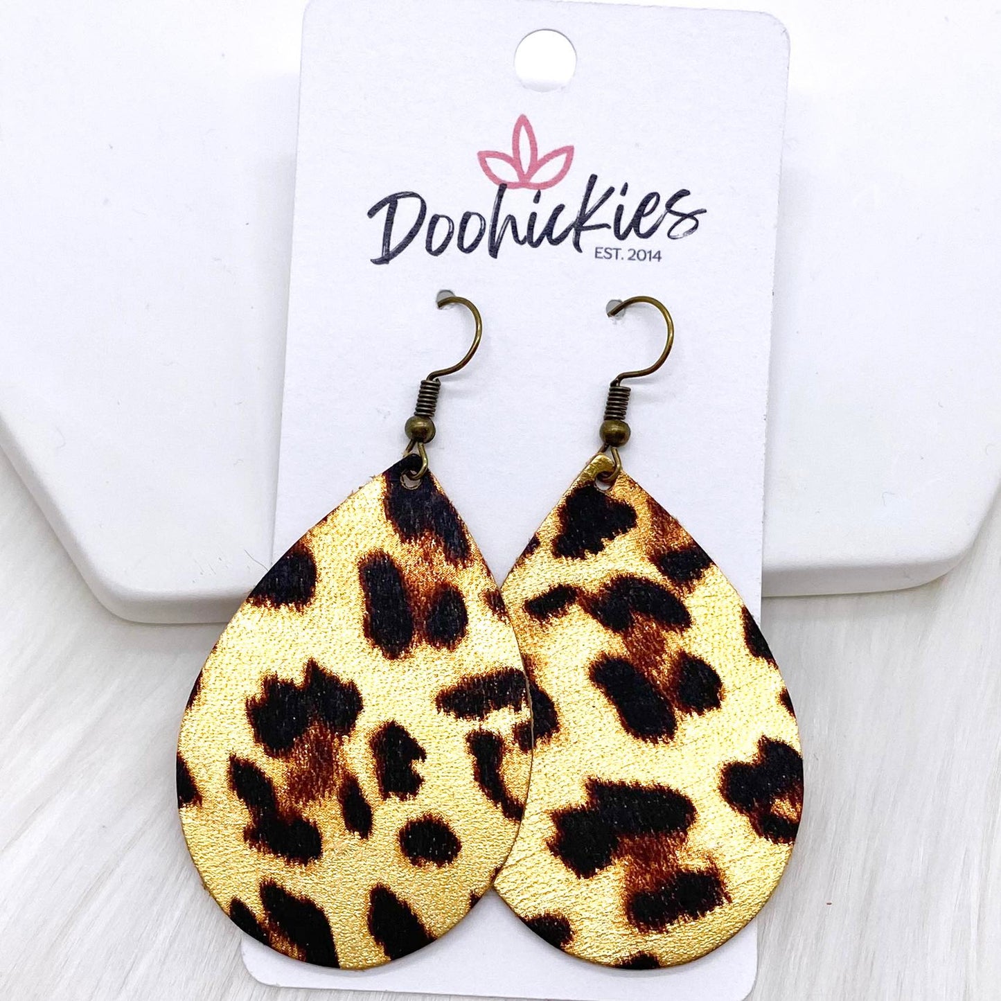 Metallic Leopard Teardrops -Earrings by Doohickies Wholesale