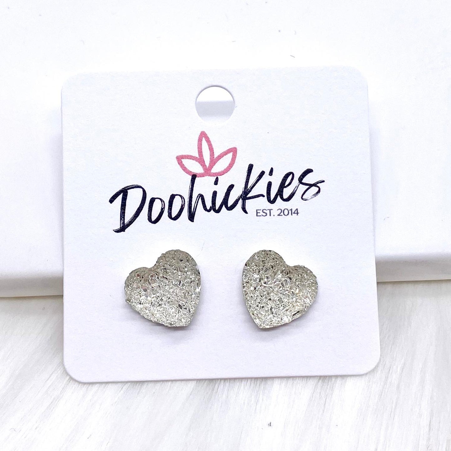 12mm Sparkle Valentine Heart Studs -Earrings by Doohickies Wholesale