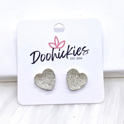 12mm Sparkle Valentine Heart Studs -Earrings by Doohickies Wholesale