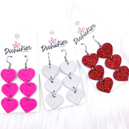 2.5" Glitter Valentine Heart Drops -Earrings by Doohickies Wholesale