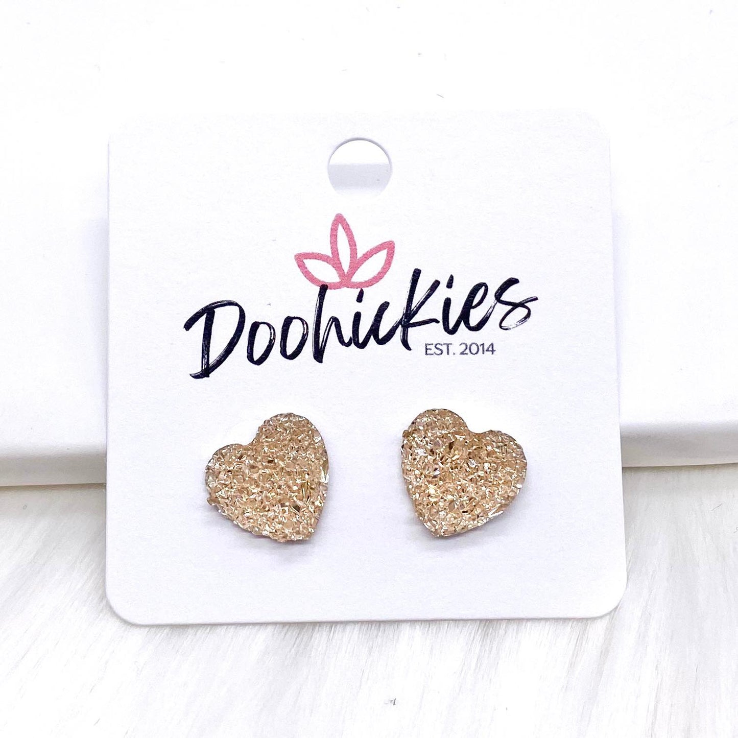 12mm Sparkle Valentine Heart Studs -Earrings by Doohickies Wholesale