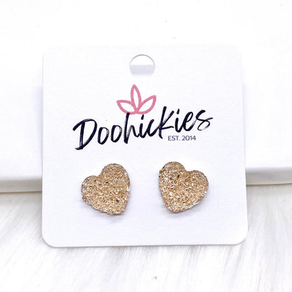 12mm Sparkle Valentine Heart Studs -Earrings by Doohickies Wholesale