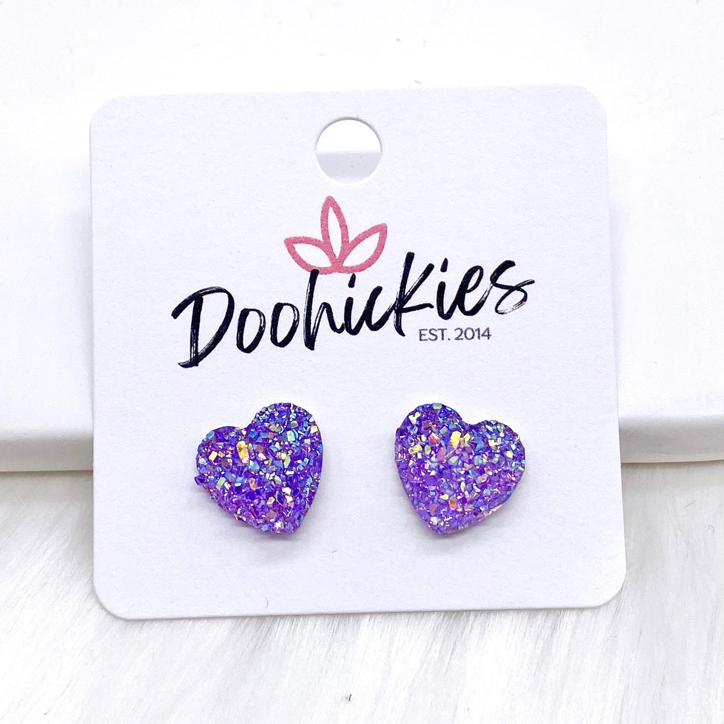 12mm Sparkle Valentine Heart Studs -Earrings by Doohickies Wholesale