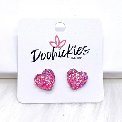 12mm Sparkle Valentine Heart Studs -Earrings by Doohickies Wholesale