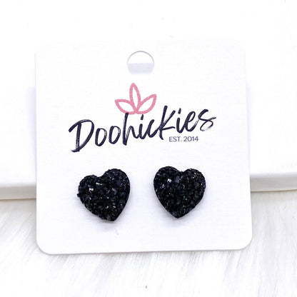 12mm Sparkle Valentine Heart Studs -Earrings by Doohickies Wholesale