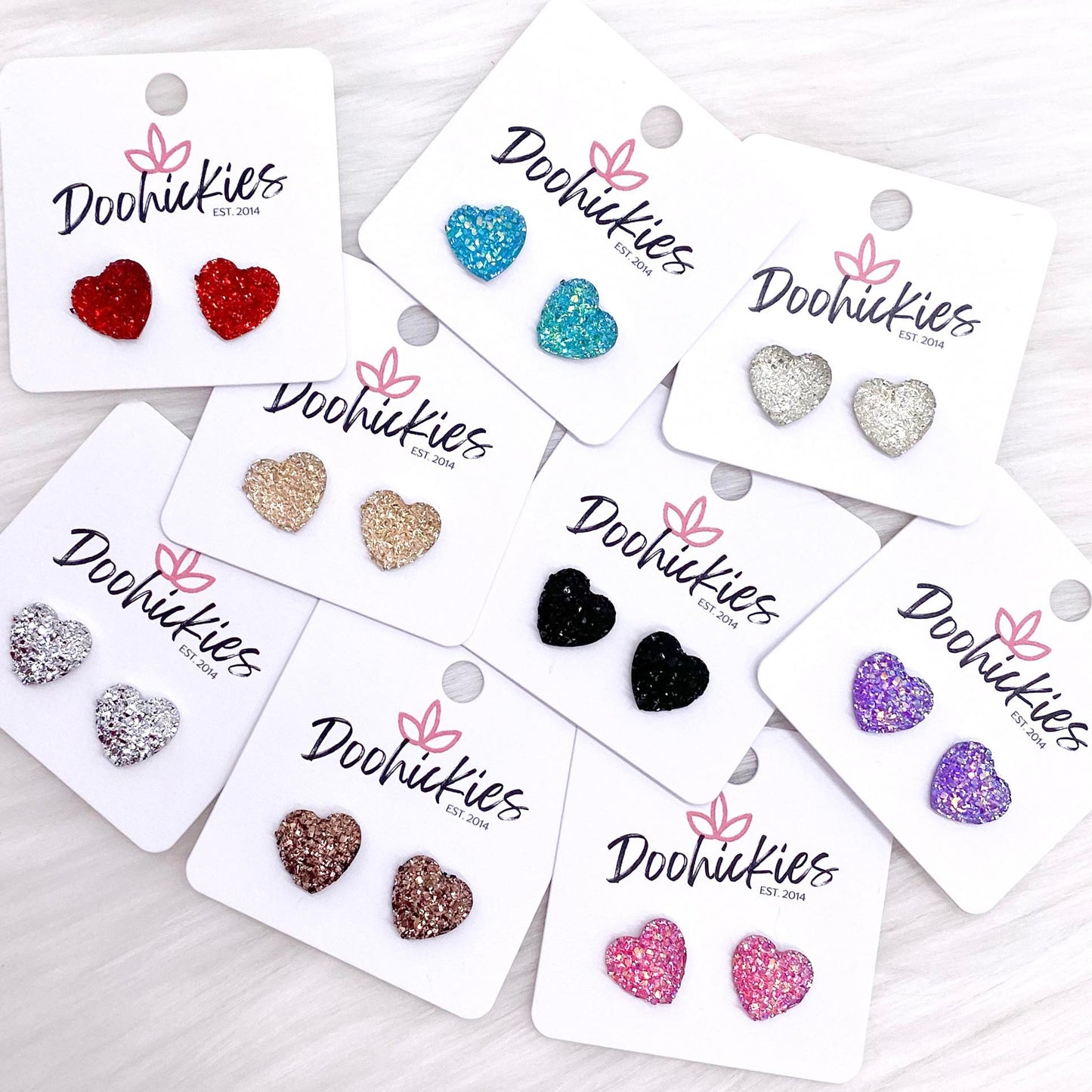 12mm Sparkle Valentine Heart Studs -Earrings by Doohickies Wholesale