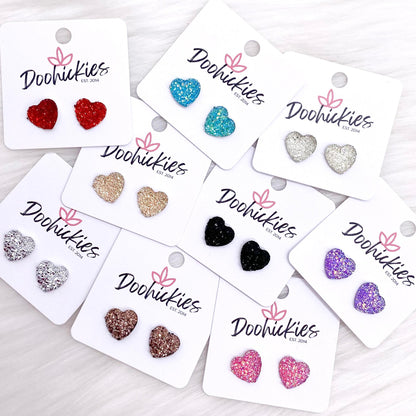 12mm Sparkle Valentine Heart Studs -Earrings by Doohickies Wholesale