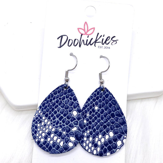 1.5" Navy Snakeskin (Leather) -Earrings by Doohickies Wholesale