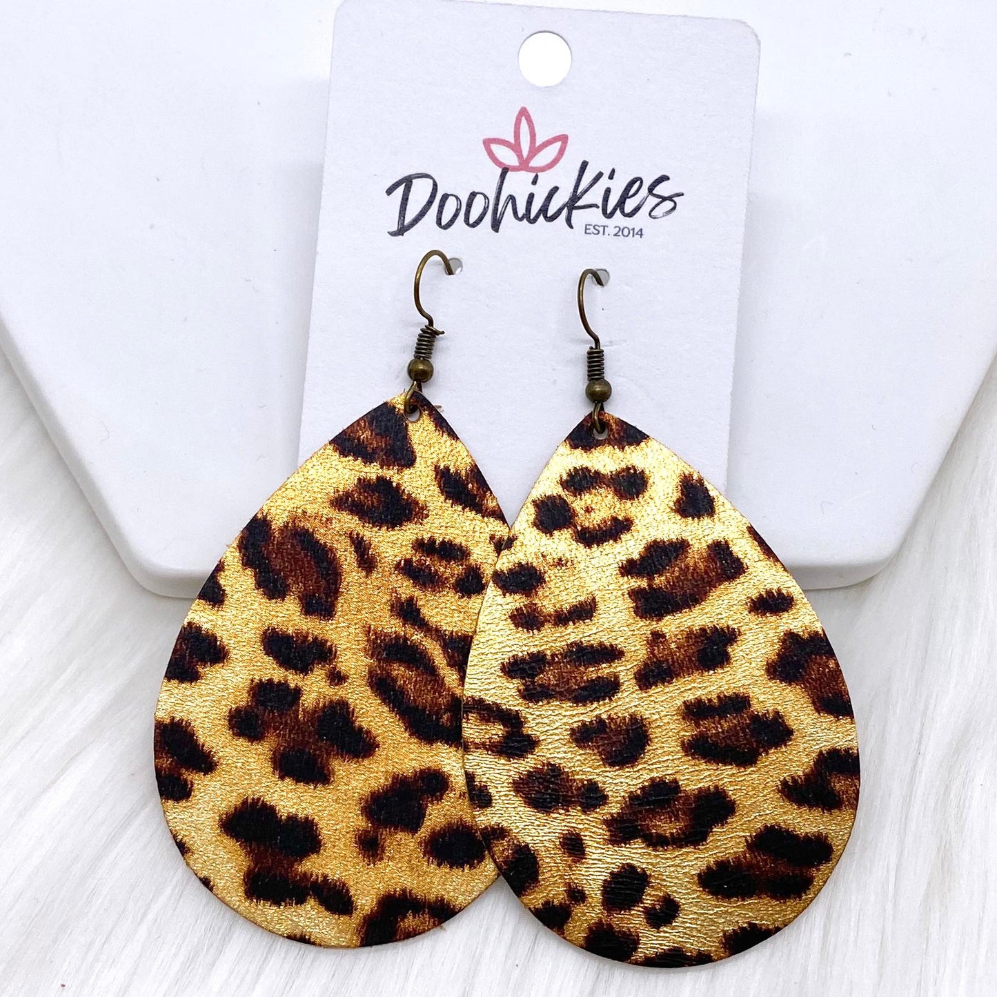 Metallic Leopard Teardrops -Earrings by Doohickies Wholesale