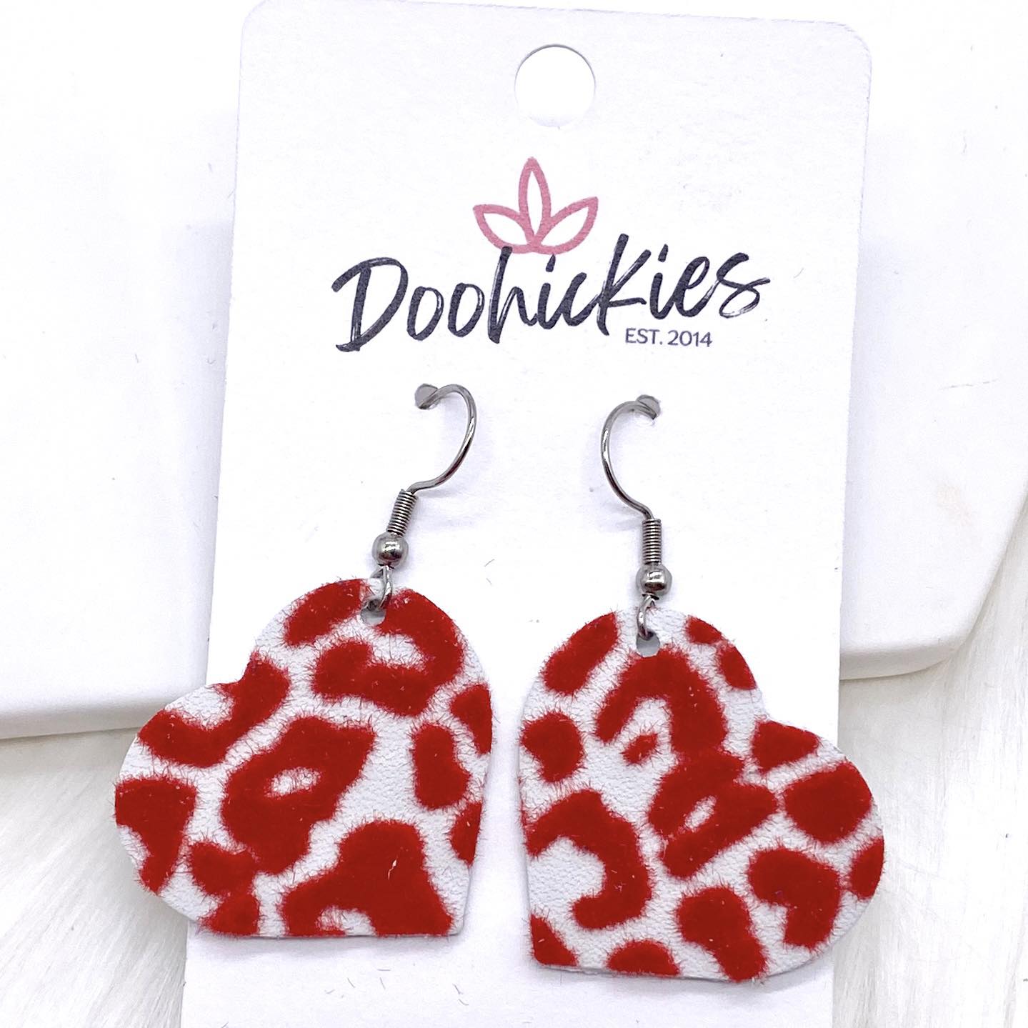 1.25" Raised Valentine Leopard Hearts -Earrings by Doohickies Wholesale