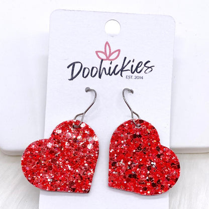 1.25" Valentine Glitter Cork Hearts -Earrings by Doohickies Wholesale