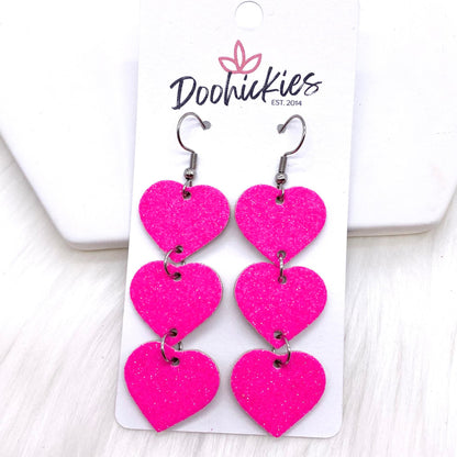 2.5" Glitter Valentine Heart Drops -Earrings by Doohickies Wholesale