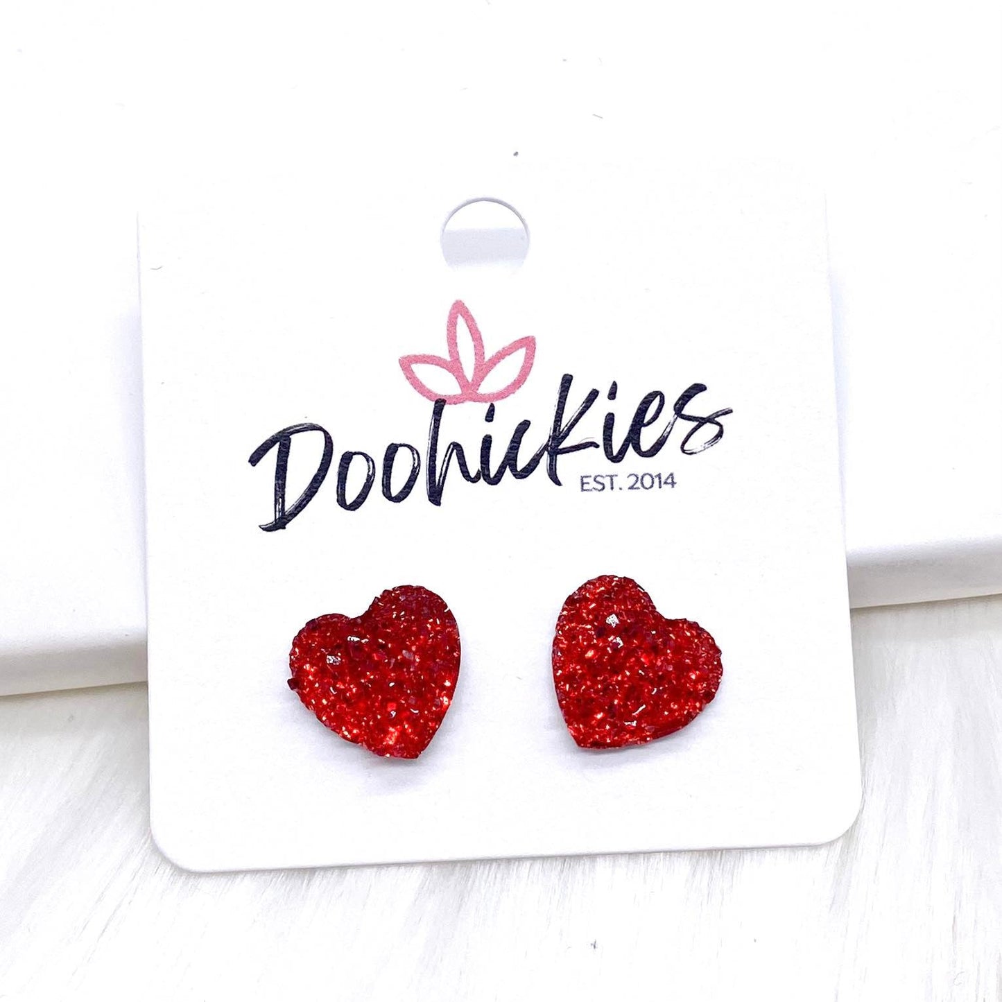 12mm Sparkle Valentine Heart Studs -Earrings by Doohickies Wholesale