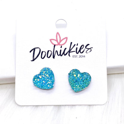 12mm Sparkle Valentine Heart Studs -Earrings by Doohickies Wholesale