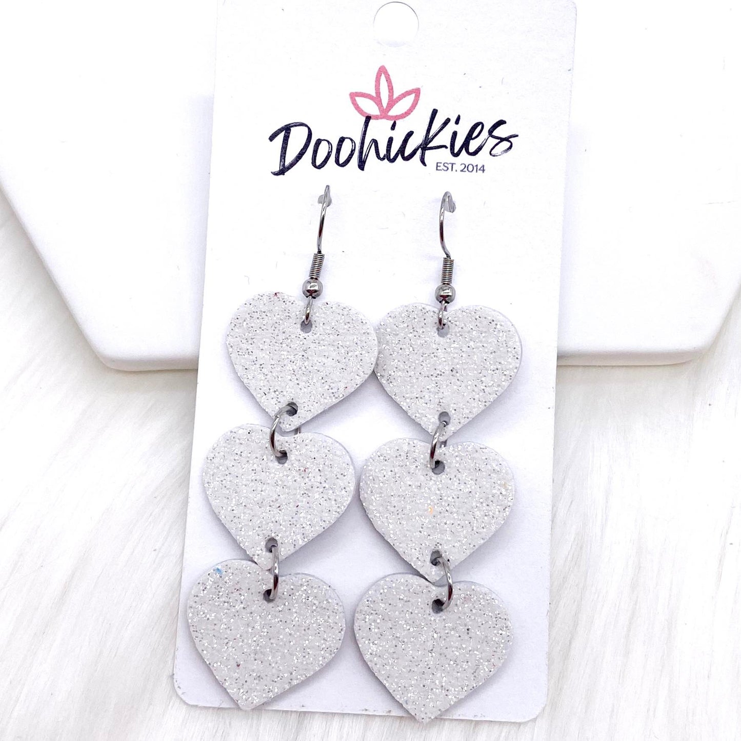 2.5" Glitter Valentine Heart Drops -Earrings by Doohickies Wholesale