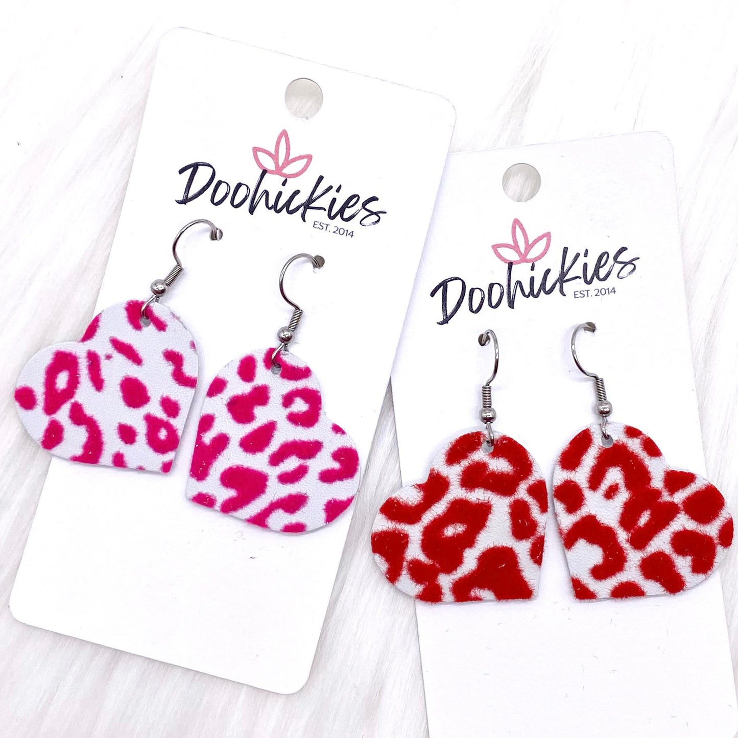 1.25" Raised Valentine Leopard Hearts -Earrings by Doohickies Wholesale