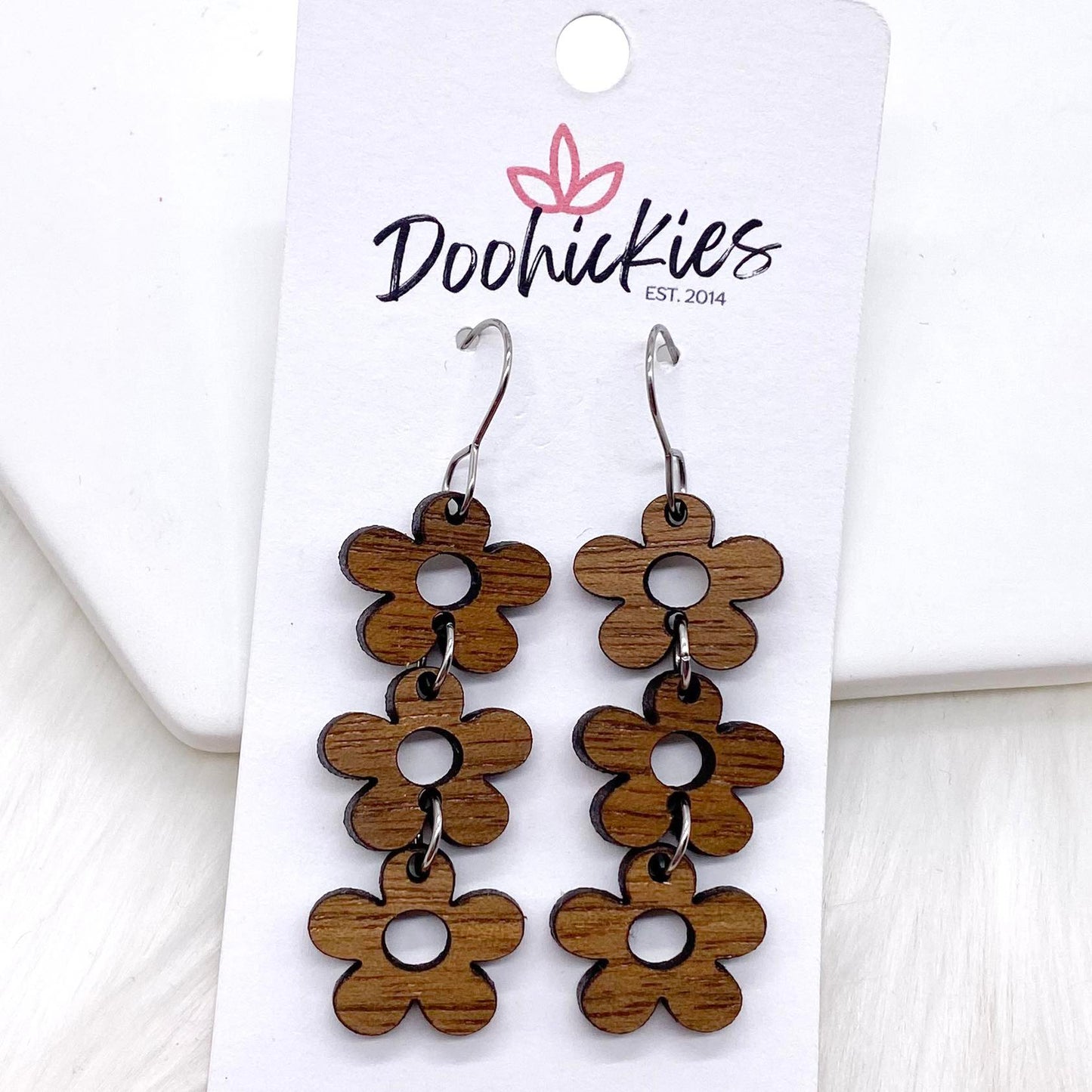 2" Lil' Wooden Daisy Drops -Earrings by Doohickies Wholesale