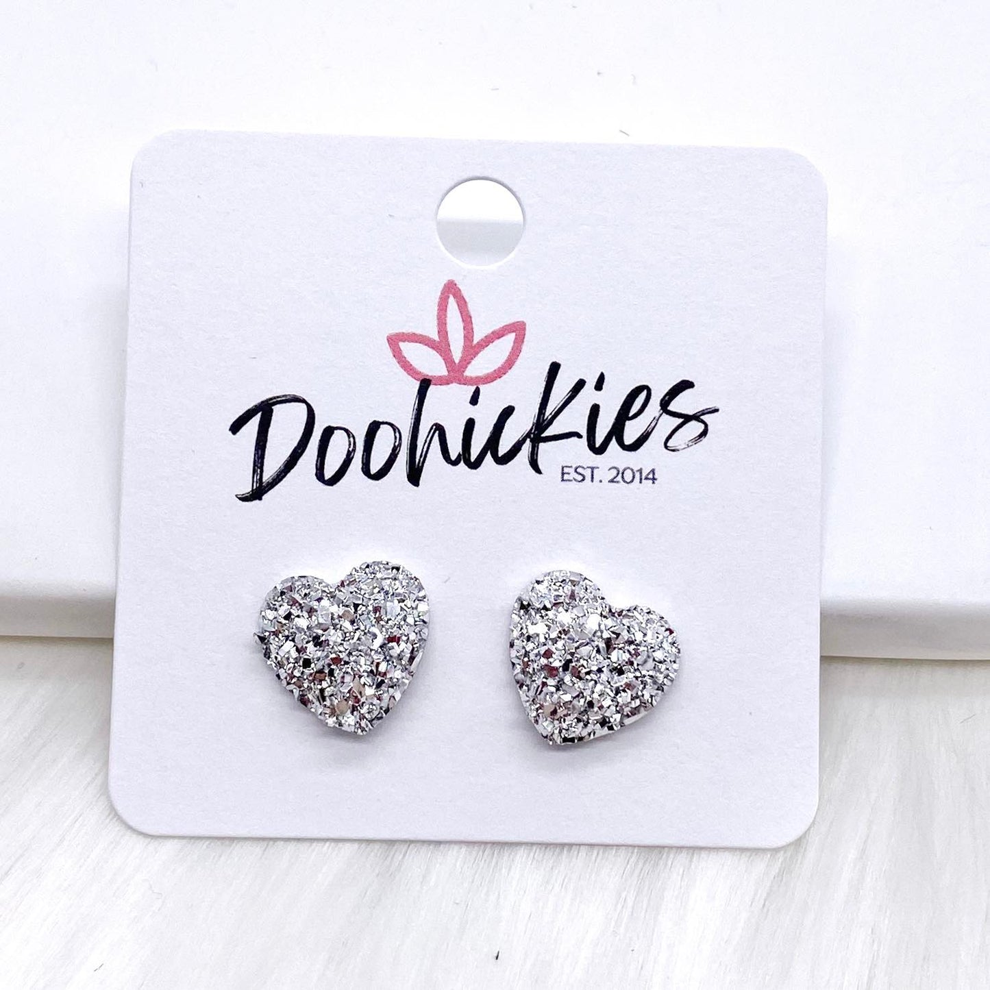 12mm Sparkle Valentine Heart Studs -Earrings by Doohickies Wholesale