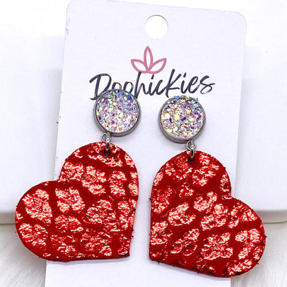 2" Crystal & Metallic Valentine's Leopard Heart Dangles (2 Colors) -Earrings by Doohickies Wholesale