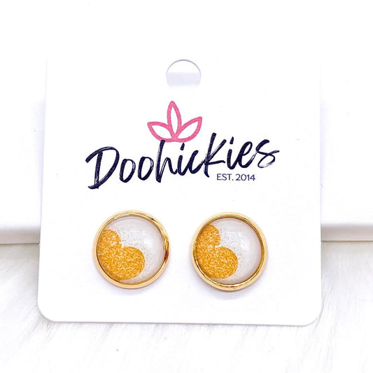 12mm Half Gold Hearts in Gold Settings -Earrings by Doohickies Wholesale