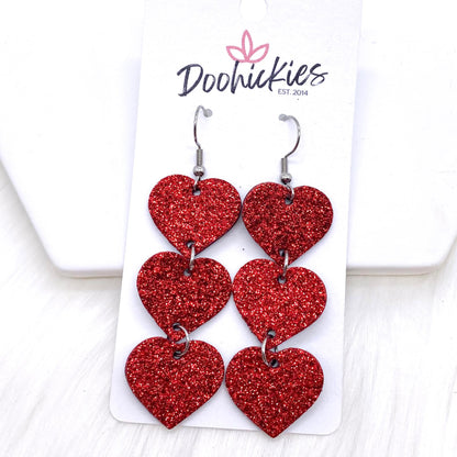 2.5" Glitter Valentine Heart Drops -Earrings by Doohickies Wholesale