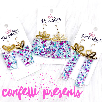 Teal Confetti Presents -Birthday Earrings by Doohickies Wholesale