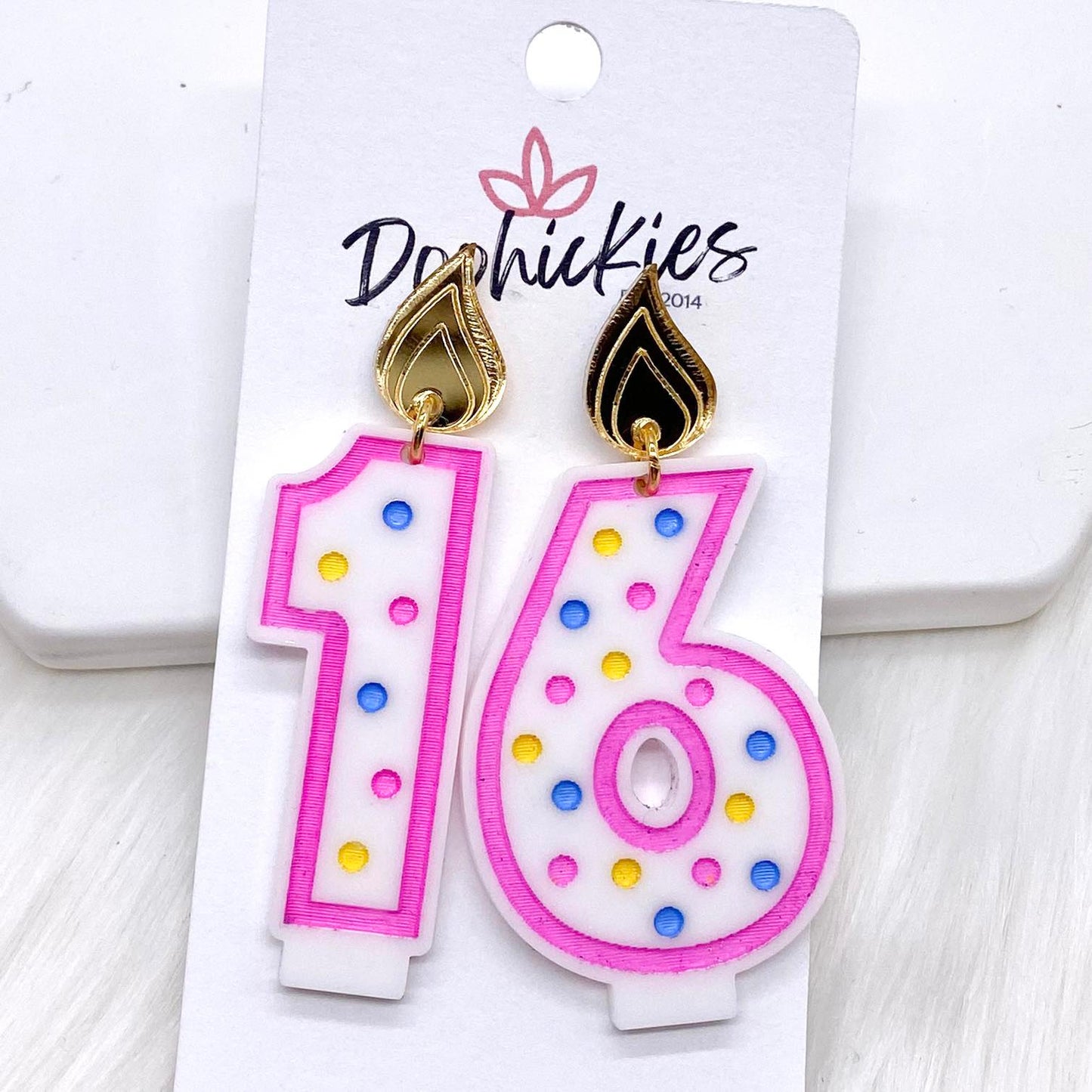 2" Traditional Candle Acrylics -Birthday Earrings by Doohickies Wholesale