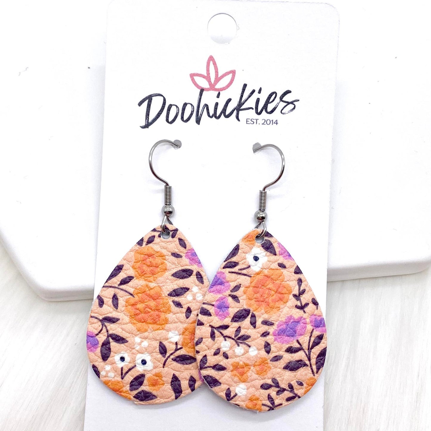 1.5" Ditsy Flowers Mini Collection (Leather) -Earrings by Doohickies Wholesale