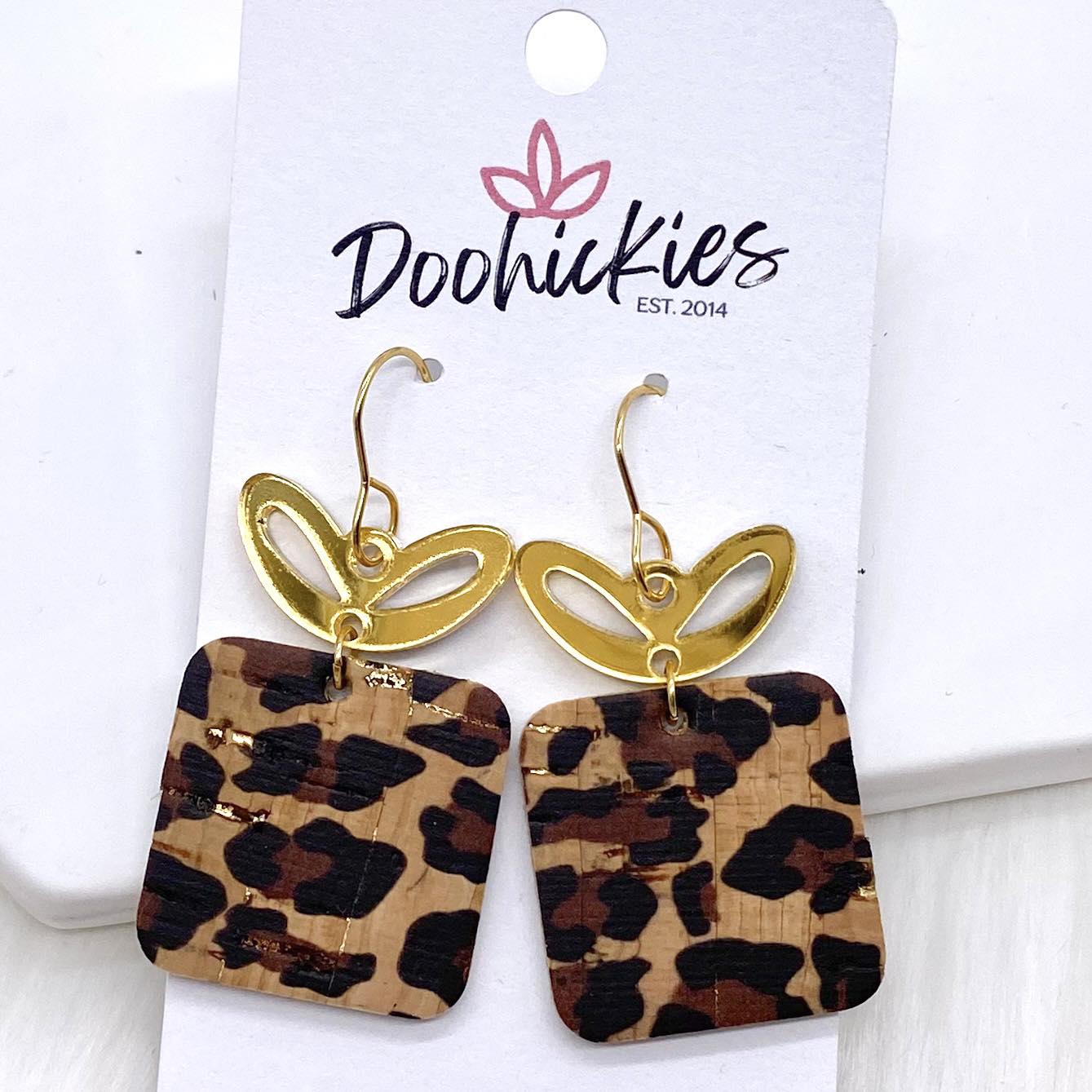 2" Gold Mirror Bow & Metallic Leopard Presents -Birthday Earrings by Doohickies Wholesale