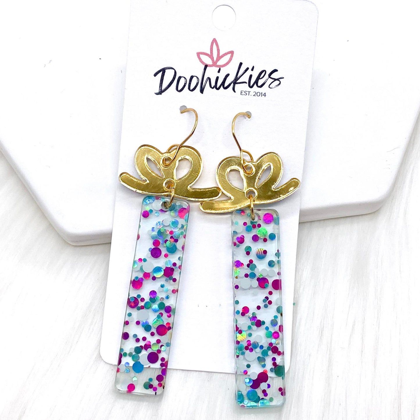 Teal Confetti Presents -Birthday Earrings by Doohickies Wholesale