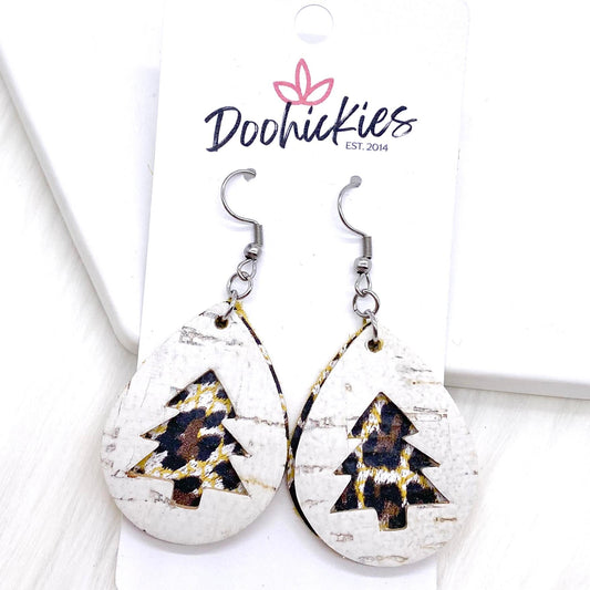 1.5" White & Chocolate Leopard Tree Layered Teardrops -Earrings by Doohickies Wholesale