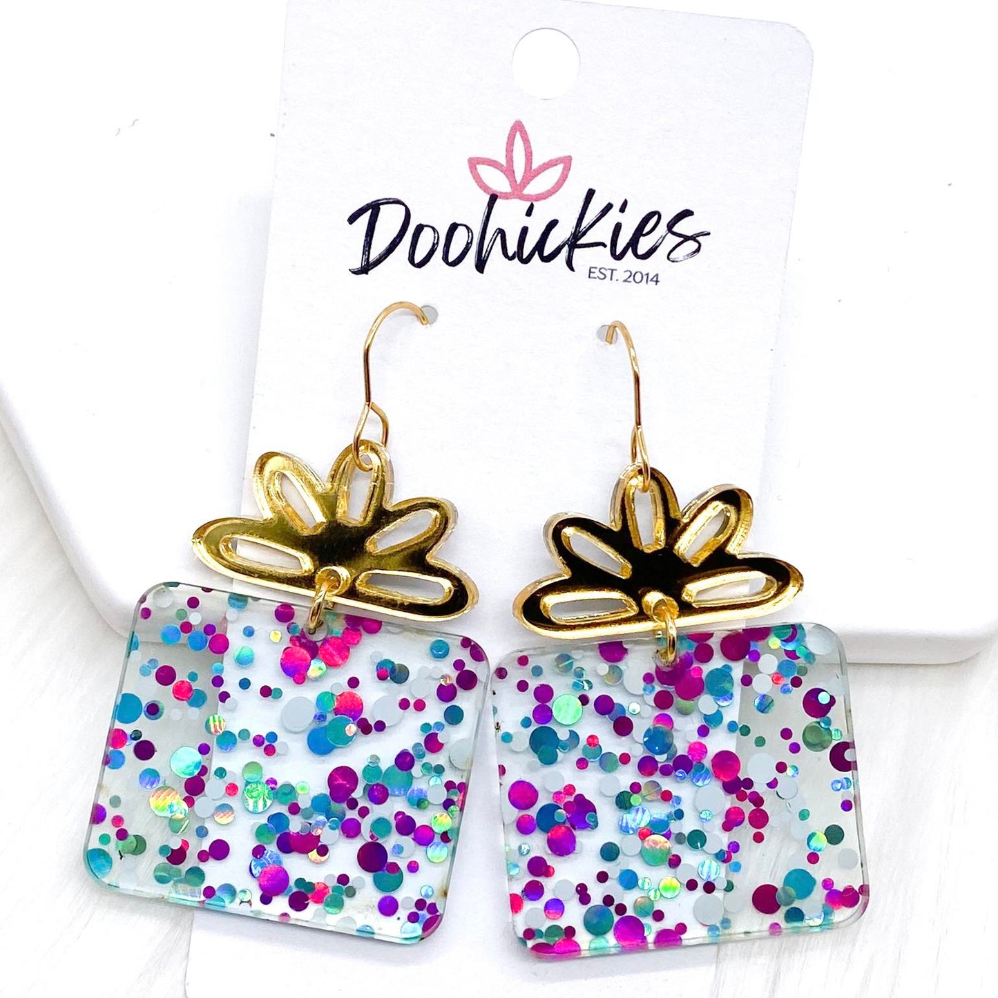 Teal Confetti Presents -Birthday Earrings by Doohickies Wholesale