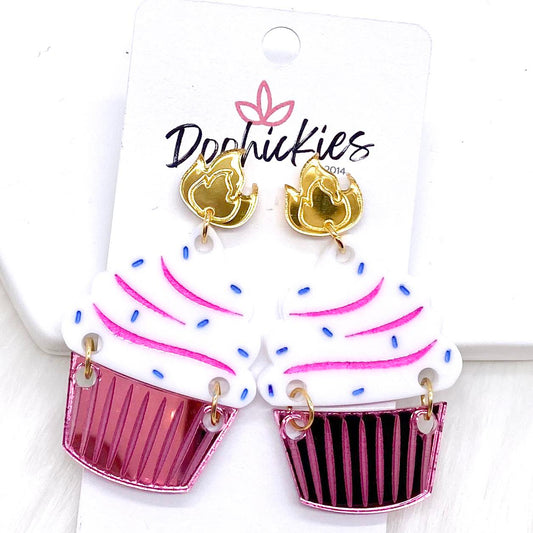 2" Cupcake Acrylic Dangles -Birthday Earrings by Doohickies Wholesale