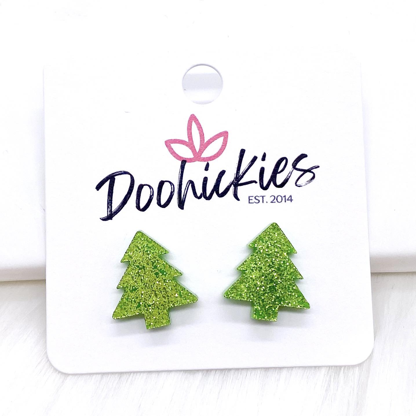 15mm Glittery Green Christmas Tree Studs -Earrings by Doohickies Wholesale