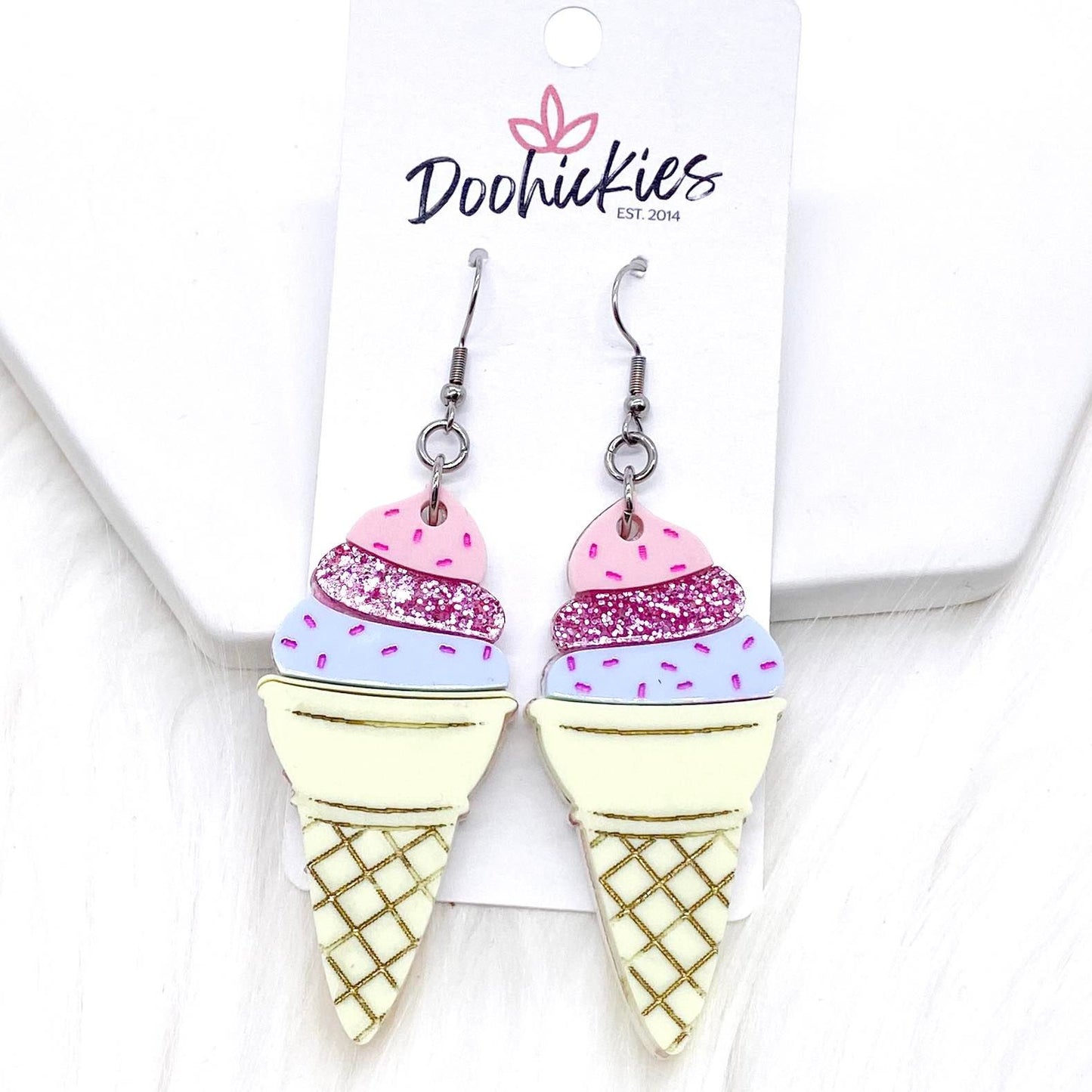 2.75" Ice Cream Cone Acrylics -Summer Earrings by Doohickies Wholesale